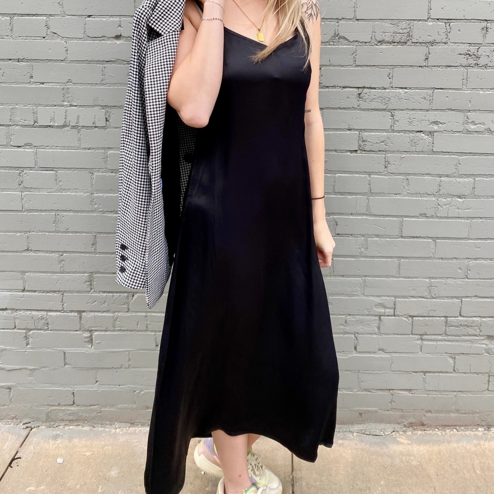 Black Satin Velvet Heart Elegant Women's Slipdress